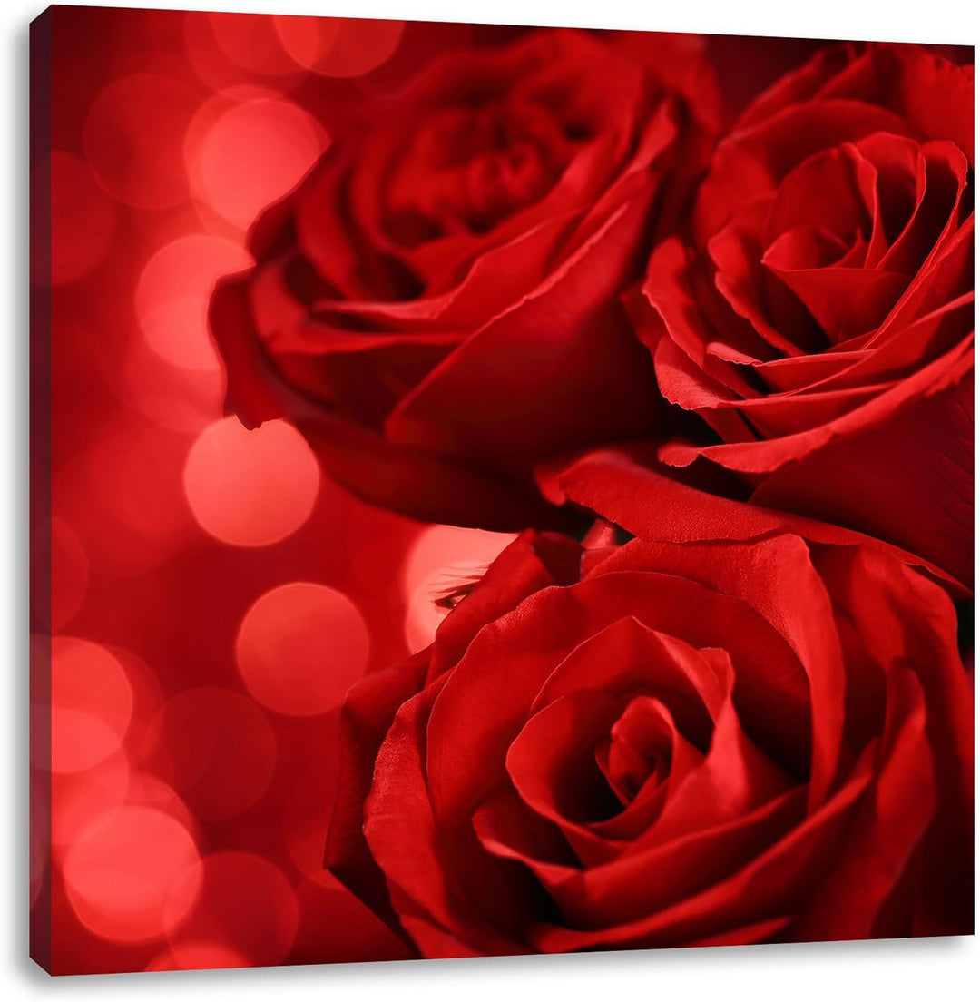 Pixxprint DREI rote Rosen, Format: 70x70 auf Leinwand, XXL riesige Bilder fertig gerahmt mit Keilrah