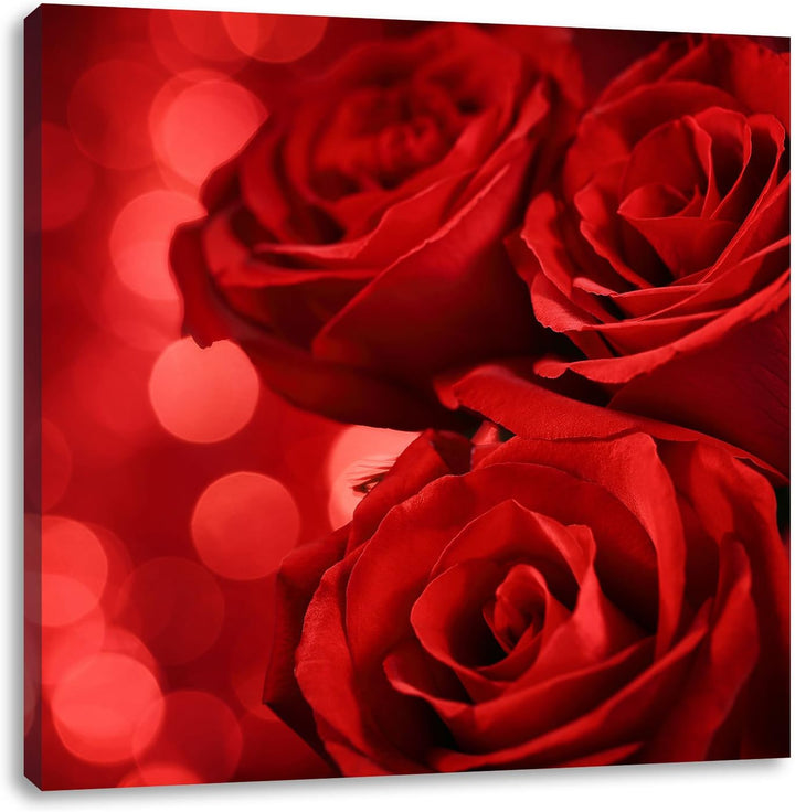 Pixxprint DREI rote Rosen, Format: 70x70 auf Leinwand, XXL riesige Bilder fertig gerahmt mit Keilrah