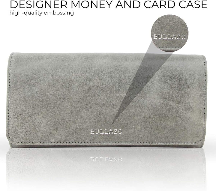 BULLAZO Galano Classic – Edles Damenportemonnaie mit RFID Schutz, Leder Grau, Grau