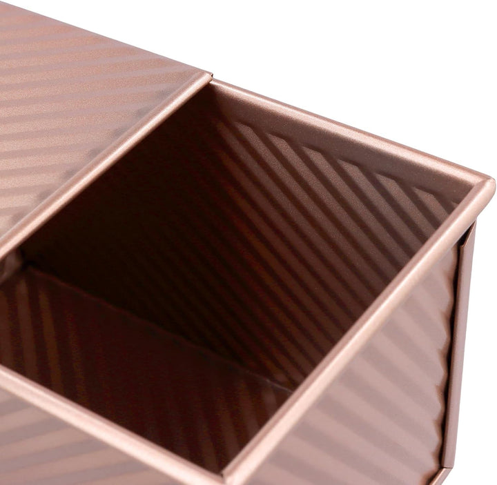 CHUENKUK 3 Stücke 2 Grösse Toastbrot Backform mit Deckel, 20,6 x 11,9cm und 18,7 x 9,3cm Roségold Ka