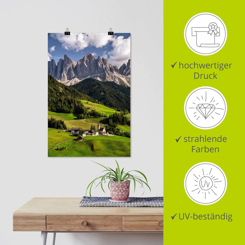 ARTland Poster Kunstdruck Wandposter Bild ohne Rahmen 80x120 cm Hochformat Landschaft Berge Wald Wie