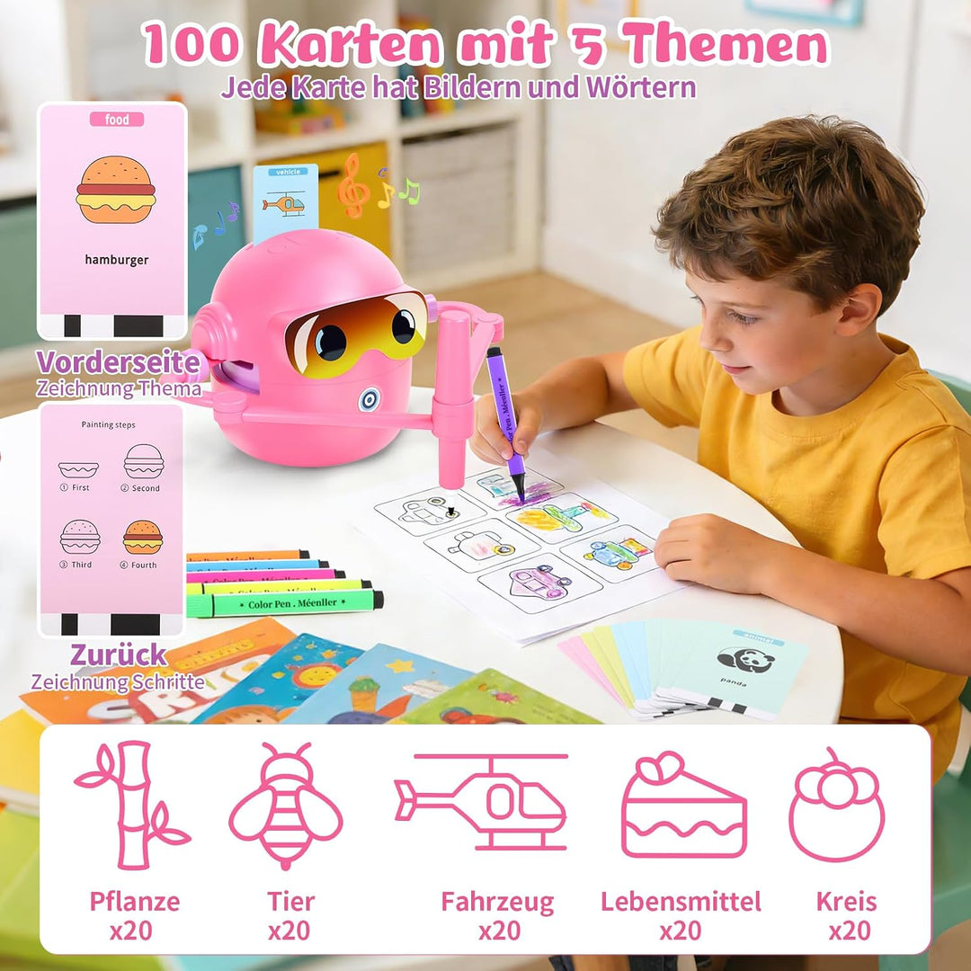 Charmofun Malroboter für Kinder, Zeichenroboter Kinder mit Stift &amp; 100 Karten, Drawing Robot zur Frü
