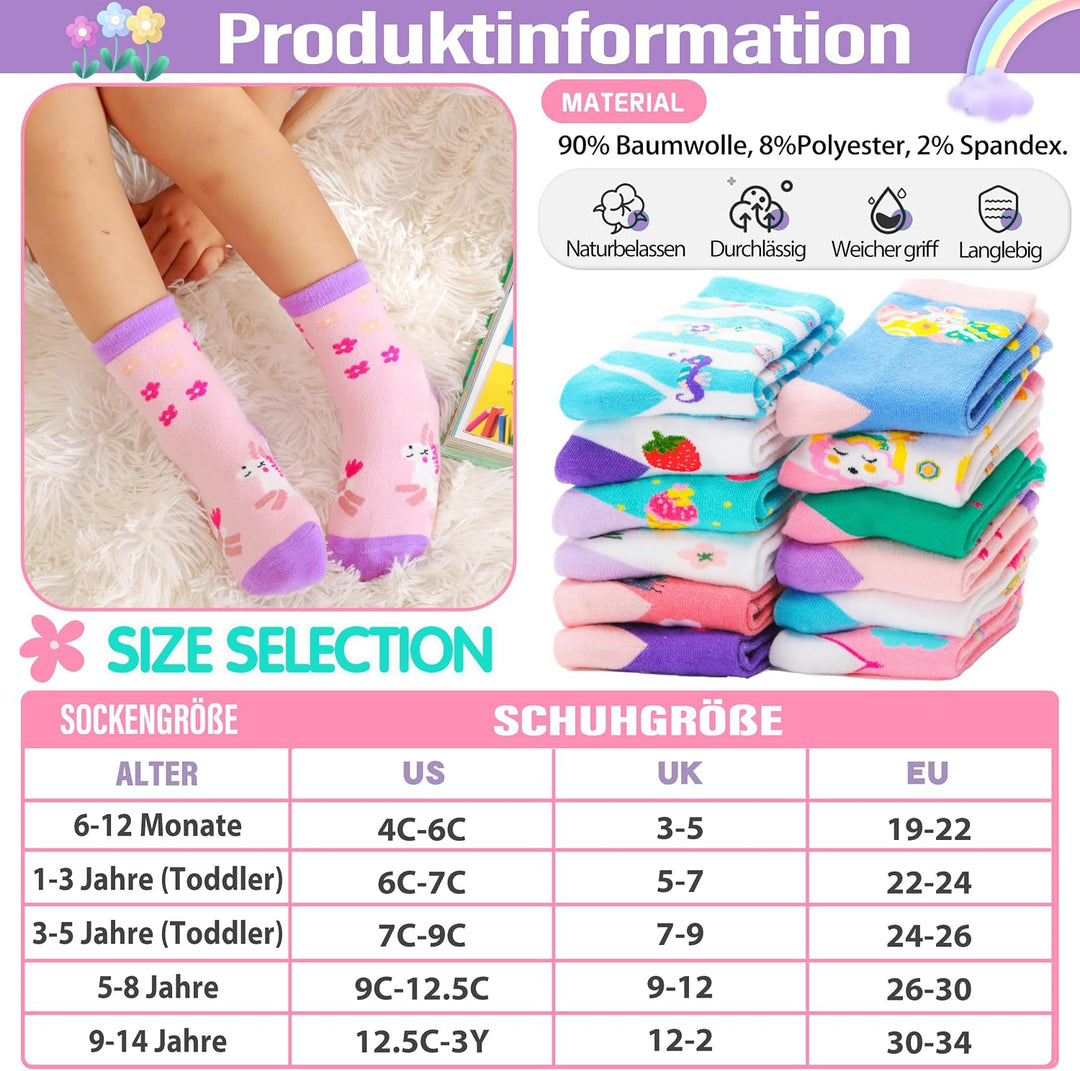 12 Paare Stoppersocken Kinder Baby Mädchen Socken Antirutschsocken Kinder Anti Rutsch Baumwolle Lust