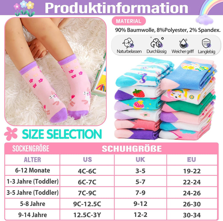 12 Paare Stoppersocken Kinder Baby Mädchen Socken Antirutschsocken Kinder Anti Rutsch Baumwolle Lust