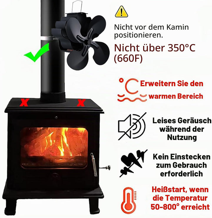 Kaminventilator Stromloser, Kaminventilator Lüfter Wärmebetriebener Ofenventilator,Kaminlüfter für k