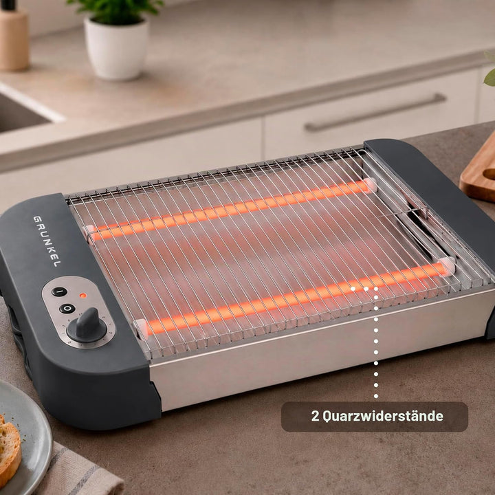 Grunkel - Flat toaster for all types of bread and baked goods with 600 W power, toast timer with 6 l
