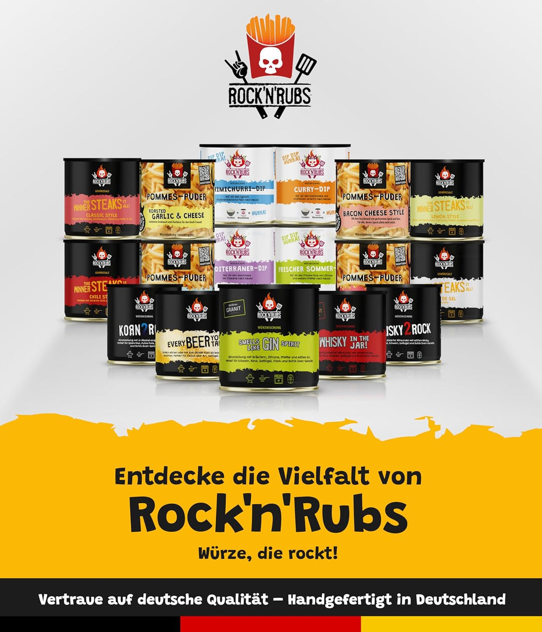 Rock'n'Rubs® Pommes-Puder 4er Set Classic Bacon, Bacon Cheese, Roasted Garlic & Cheese – Würzmischun