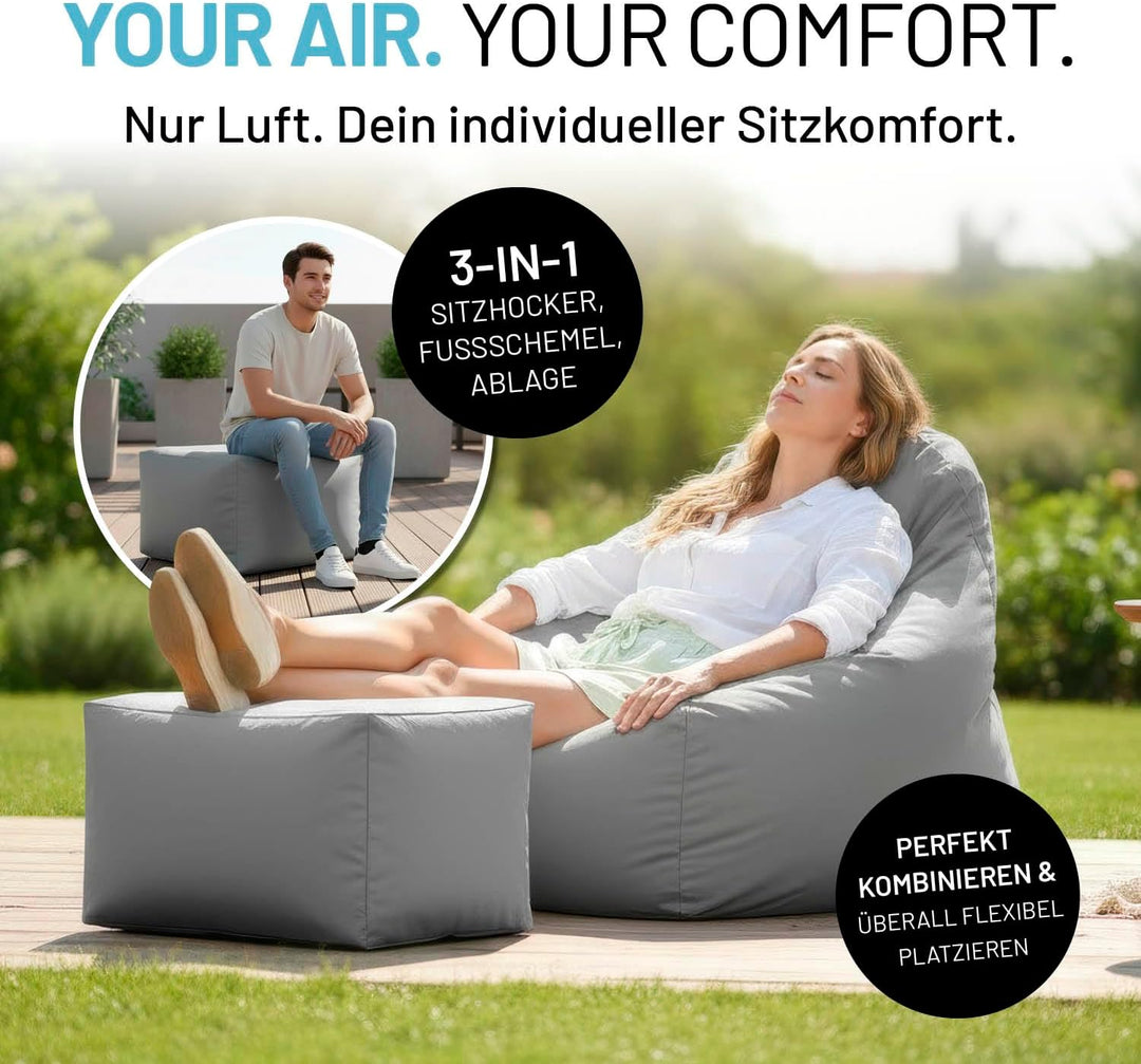 Lumaland Aufblasbarer Hocker | Outdoor Camping Sitzsack - ideal zu Sessel & Sofa | Regulierbarer Luf