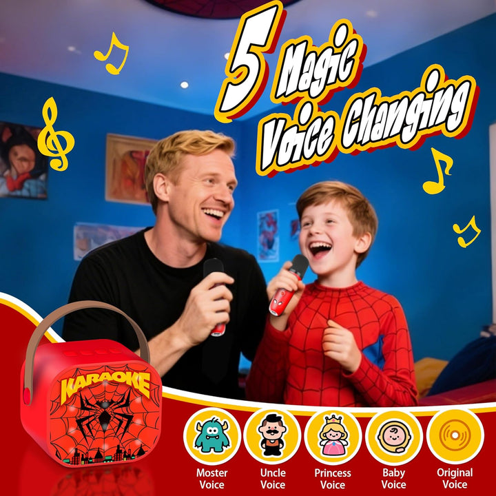 Spider Karaoke Maschine Kinder mit 2 Bluetooth Mikrofon, Spider Spielzeug für Kinder 3 4 5 6 7 8-12