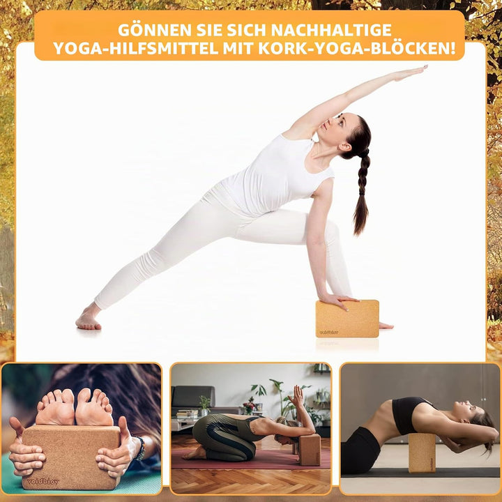 Yoga Block Set aus Kork(3"x 9" x 6"/4"x 9"x 6"),Professionelle Blöcke für Yoga, Pilates, Übungen Dah