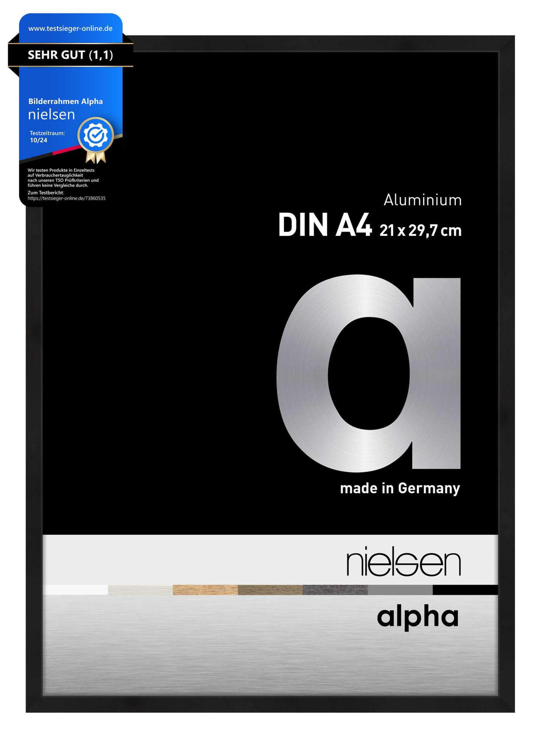 nielsen Aluminium Bilderrahmen Alpha, 21x29,7 cm (A4), Eloxal Schwarz Matt Eloxal Schwarz Matt 21 x