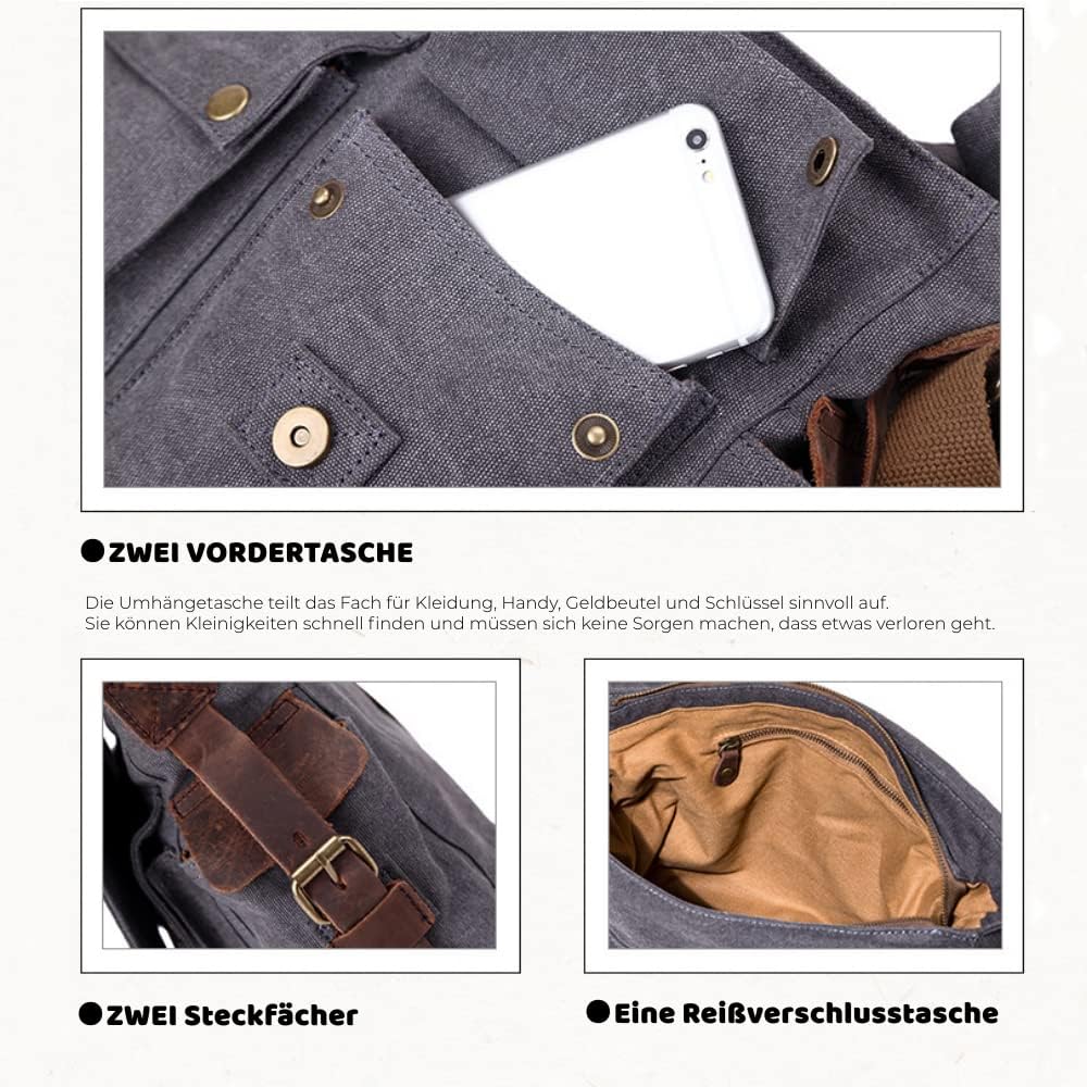 Eysee® Herren Canvas Schultertasche Umhängertasche 33cm (L) X 27cm(H) X 11cm(W) (Grau), Grau