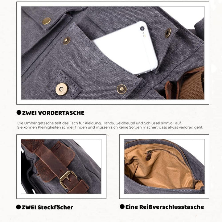 Eysee® Herren Canvas Schultertasche Umhängertasche 33cm (L) X 27cm(H) X 11cm(W) (Grau), Grau