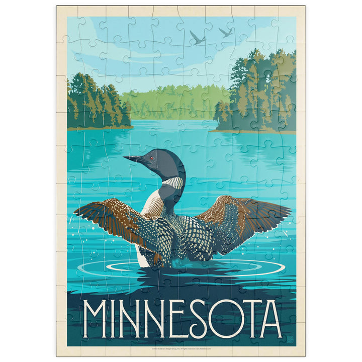 MyPuzzle Minnesota: Seetaucher, Vintage Poster - Premium 100 Teile Puzzle - MyPuzzle Sonderkollektio