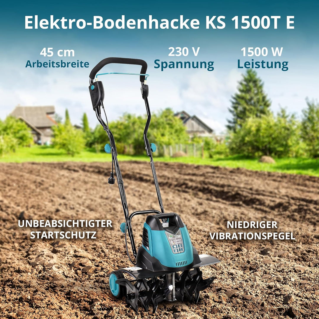 Könner & Söhnen KS 1500 T E Elektro-Bodenhacke, 23 cm Stahl Fräsen, 40 cm Arbeitsbreite, 23 cm Arbei