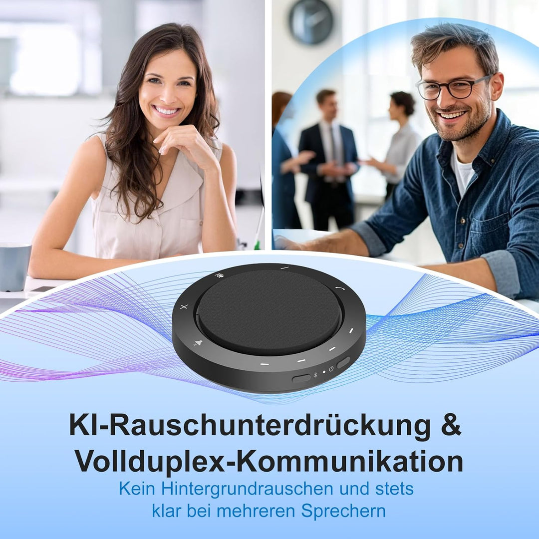 Konferenzlautsprecher mit 2 geräuschunterdrückend Mikrofon, 360°-Spracherfassung, klarer Klang, 10–1