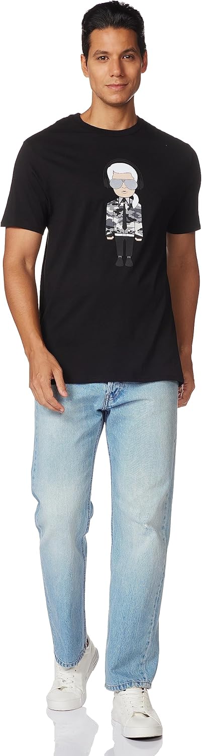 KARL LAGERFELD Herren Reflektierendes Karl with Headphones T-Shirt, Schwarz