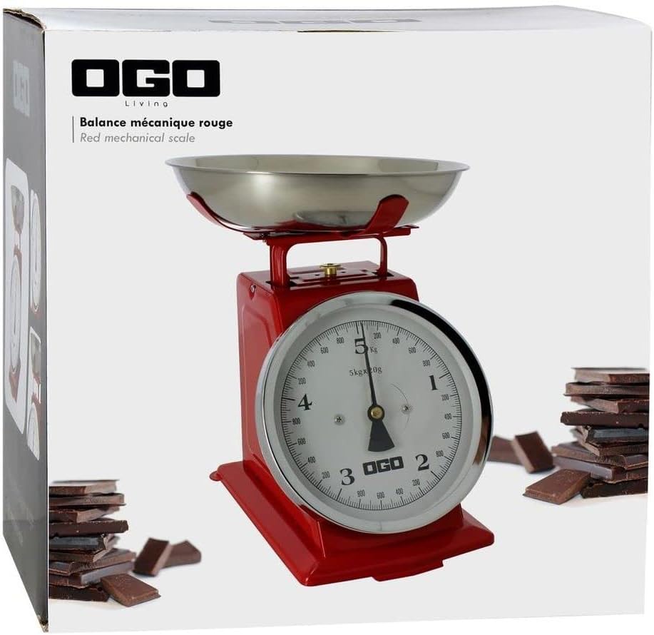 OGO LIVING - Mechanische Küchenwaage – 7915011 – wiegt bis zu 5 kg, Skala 20 g, Rot