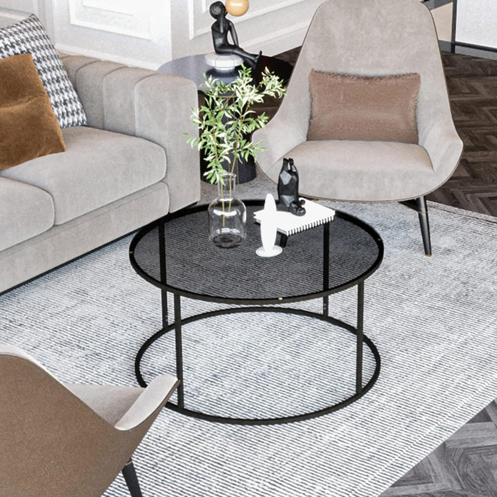 [en.casa] Couchtisch Kolari 45 x 80 cm Beistelltisch Wohnzimmertisch Glastisch Sofatisch rund Rauchg
