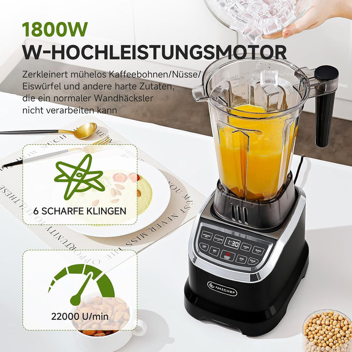 AMZCHEF 2-IN-1 Standmixer mit Zwei Mischbehälter - Blender mixer Hochleistungsmixer 1800 Watt Mixer
