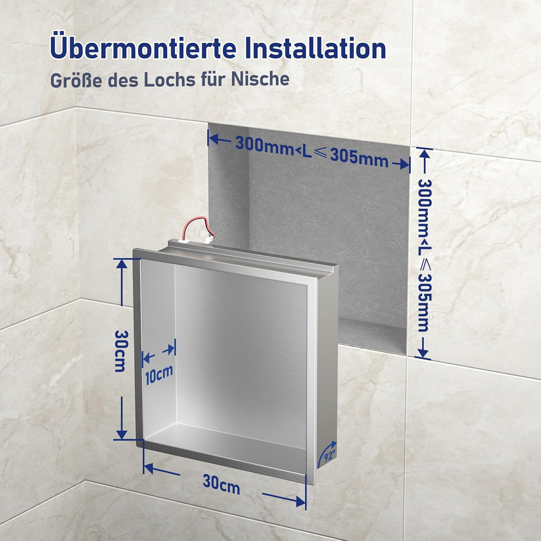 Wandnische Dusche Edelstahl mit LED,Duschnische mit Beleuchtung für Badezimmer Aufbewahrung,Einbau-N