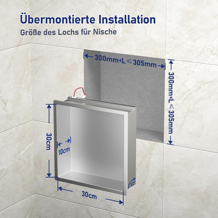 Wandnische Dusche Edelstahl mit LED,Duschnische mit Beleuchtung für Badezimmer Aufbewahrung,Einbau-N