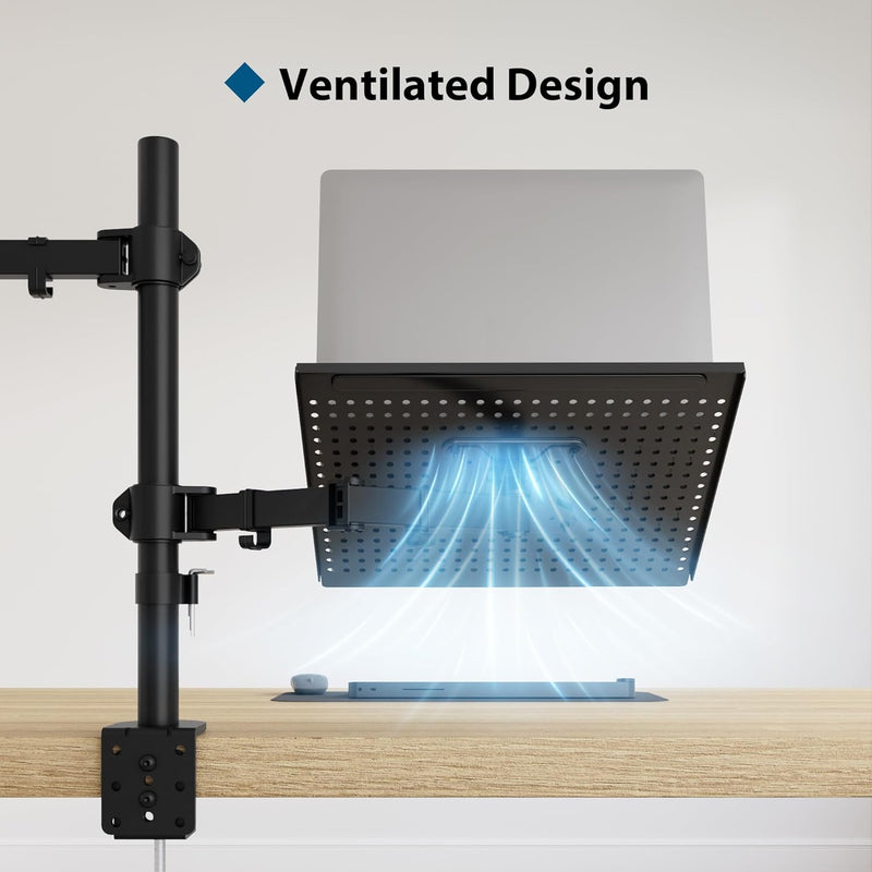 BONTEC Monitor Halterung mit Laptop Arm für 13-27 Zoll LCD LED Bildschirm bis zu 15,6“ Notebook, Nei