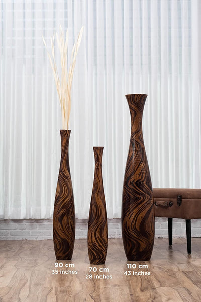 Leewadee Grosse Bodenvase für Dekozweige hohe Standvase Design Holzvase, Holz, 70 cm, Braun Hellbrau