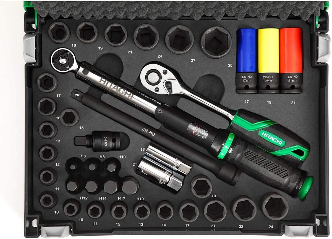 Hitachi HiKOKI Car-Set 39-teilig (Ratsche, Gelenkstück, Drehmomentschlüssel, Kraftstecknüsse, Transp