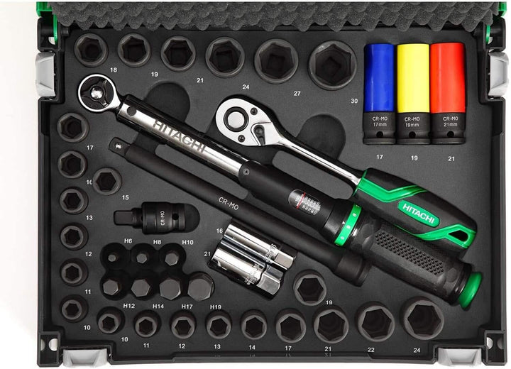 Hitachi HiKOKI Car-Set 39-teilig (Ratsche, Gelenkstück, Drehmomentschlüssel, Kraftstecknüsse, Transp
