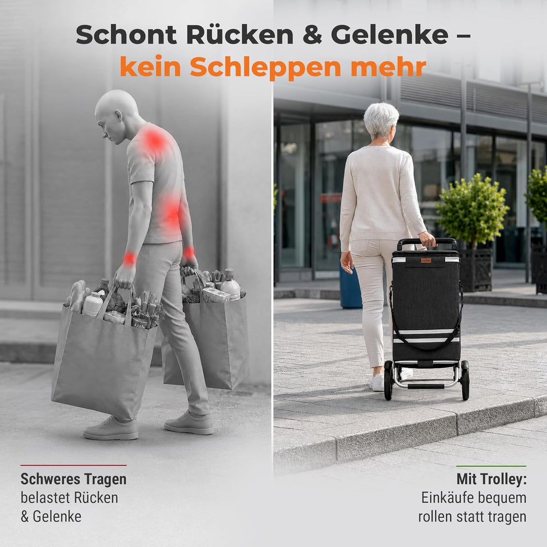 Allyson® Einkaufstrolley Klappbar, Einkaufswagen mit 56L Kapazität & Wasserdichter Tasche, Shopping-