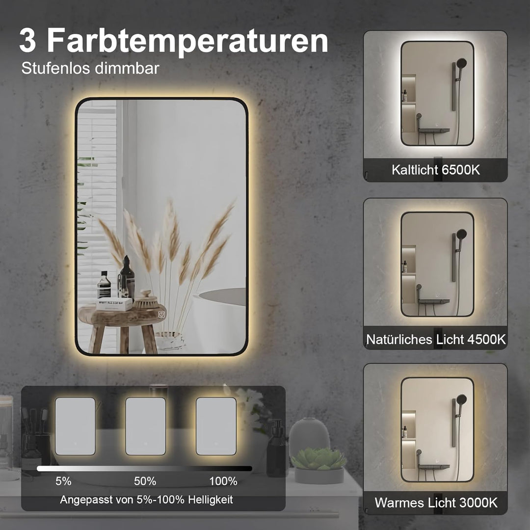 Spiegelschrank Bad mit Ambient-Stimmungsbeleuchtung, Badschrank Hängend mit Spiegel und Ablage, Bade