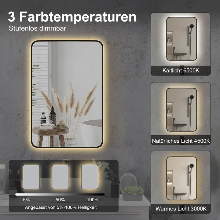 Spiegelschrank Bad mit Ambient-Stimmungsbeleuchtung, Badschrank Hängend mit Spiegel und Ablage, Bade