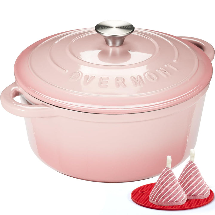 Overmont Bräter emaille Gusseisen Topf - Schmortopf 26cm backofengeeignet - mit Deckel und Kochbuch
