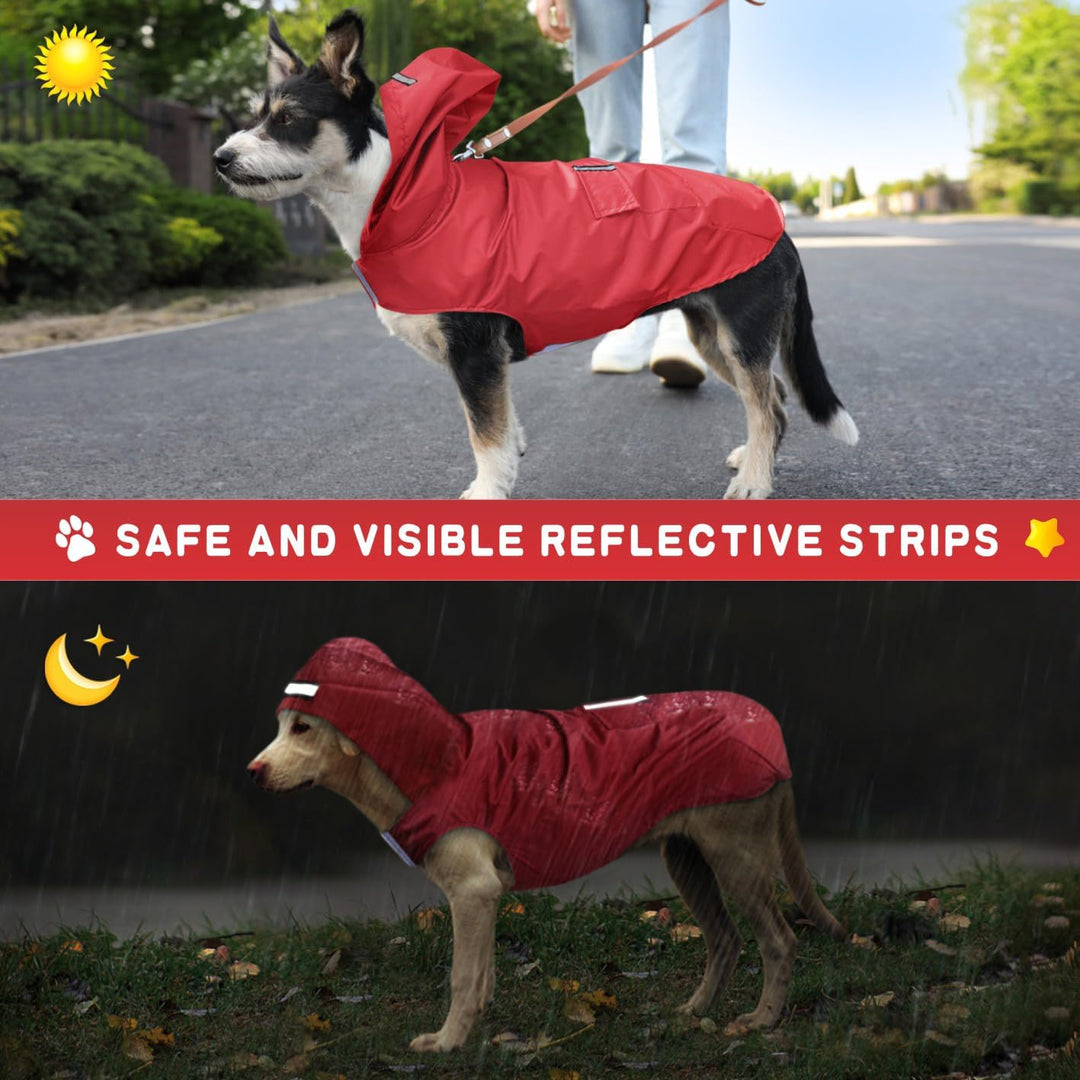 Idepet Regenmantel für Hunde mit Kragenloch Wasserdicht Reflektierend Winddicht Poncho Regenjacke mi