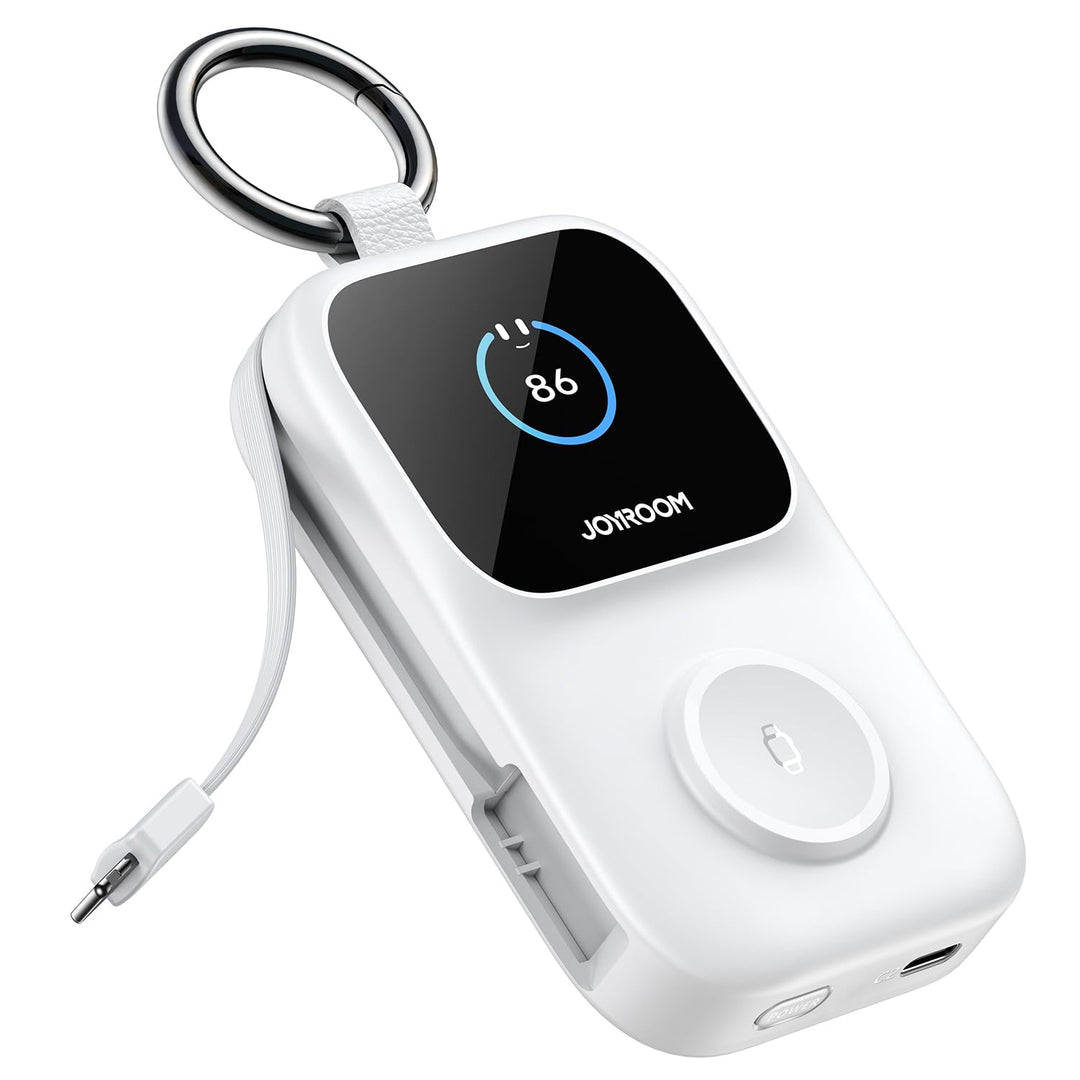 JOYROOM 5000mAh Mini Powerbank für Apple Watch 11 mit USB C Ladekabel,【LED-Display & Schlüsselanhäng