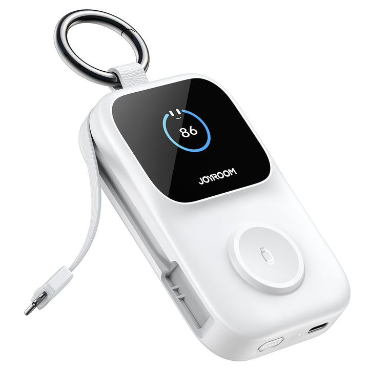 JOYROOM 5000mAh Mini Powerbank für Apple Watch 11 mit USB C Ladekabel,【LED-Display & Schlüsselanhäng