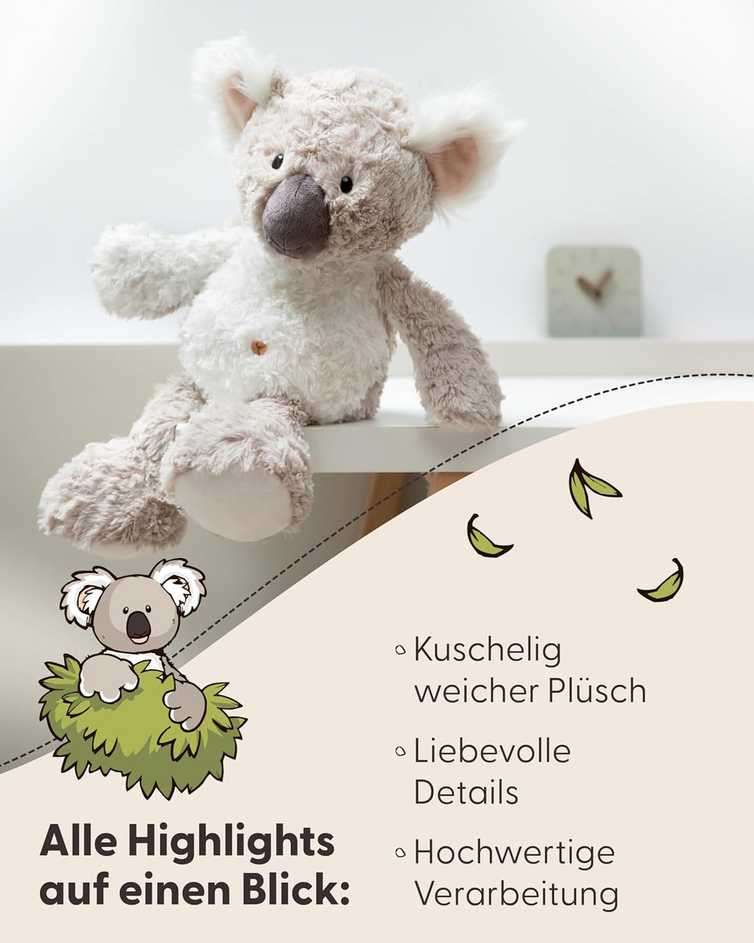 NICI Kuscheltier Koala Karbor 50cm grau - Stofftier aus weichem Plüsch, niedliches Plüschtier zum Ku