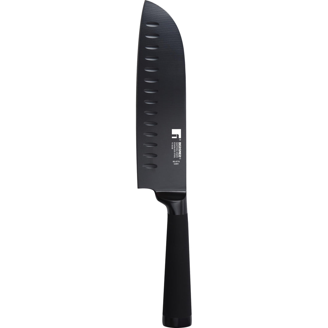 BERGNER Black Blade | Messer Santoku | Edelstahlklinge 17,5 cm | Ergonomischer, Ausgehöhlter Griff |