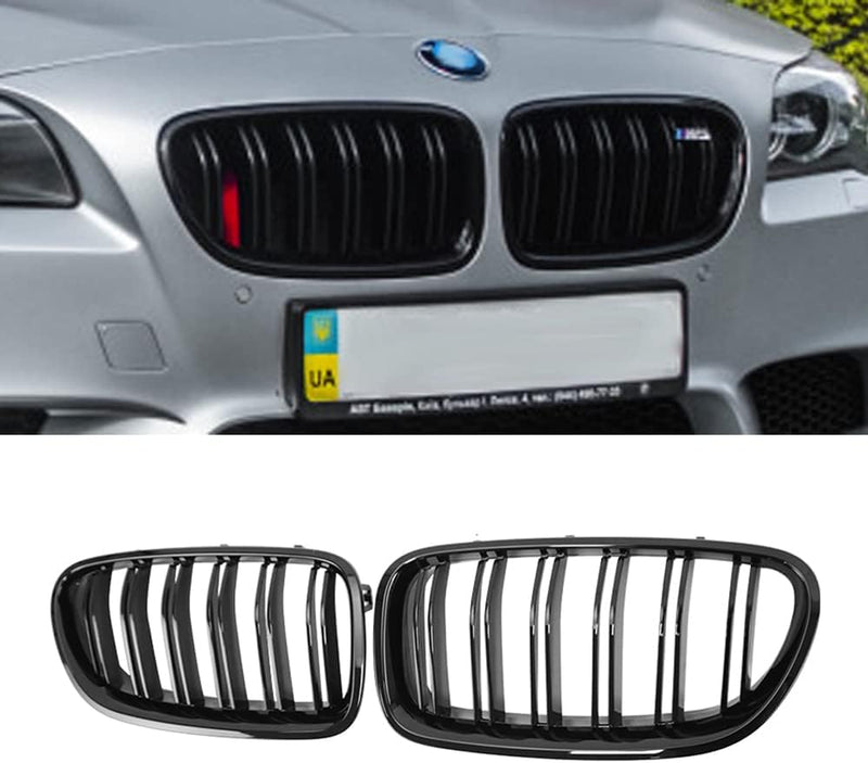 PAISEN Kühlergrill für BMW5er F10，Zubehör Sport Frontgrill，Glanz Schwarz Doppelsteg Sport Kühlergril