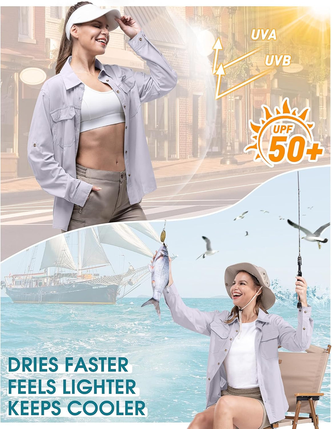 33,000ft Hemd Damen UPF50+ UV Schutz Outdoorhemd Schnelltrocknend Freizeithemd Langarm Funktionshemd