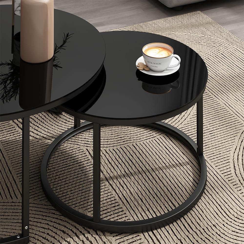 Vicco Couchtisch-Set Montreal, Schwarz Hochglanz, 77 x 77 cm 2 Teile, platzsparend klappbar und viel