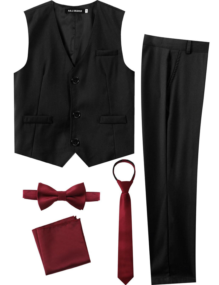 mintgreen 2er Set Anzüge für Jungen, Weste & Hose & Fliege & Krawatte & Einstecktuch, 116-164 140-14