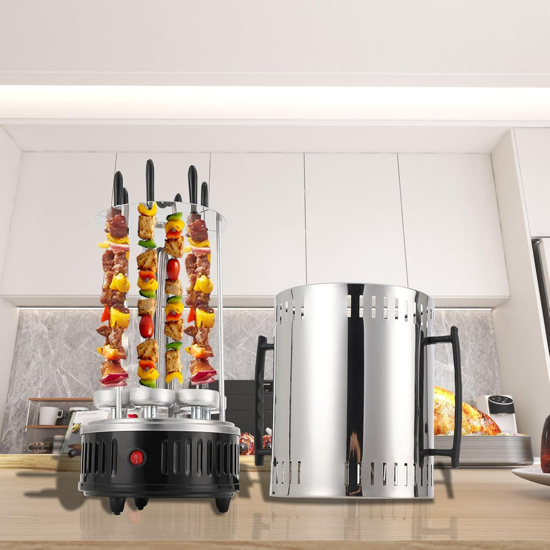 TABODD Vertikaler Elektrogrill Schaschlikgrill mit 6 Schaschlikspiesse, 1000W Dönergrill für Zuhause