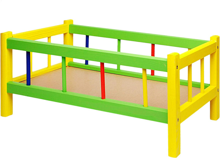 alles-meine.de GmbH Holz Puppenbett - 43 cm lang - mit Bettwäsche - Jungen & Mädchen Farben - für gr