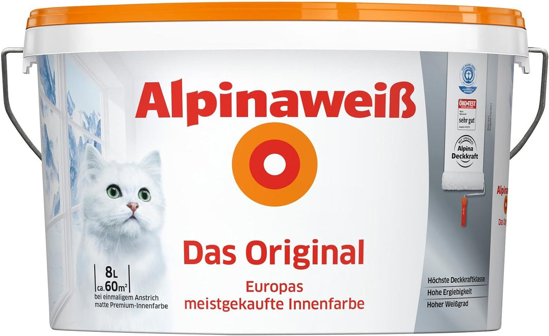 ALPINAWEIss Alpina weiss matt, perfekt deckende Innenfarbe, 8 L.