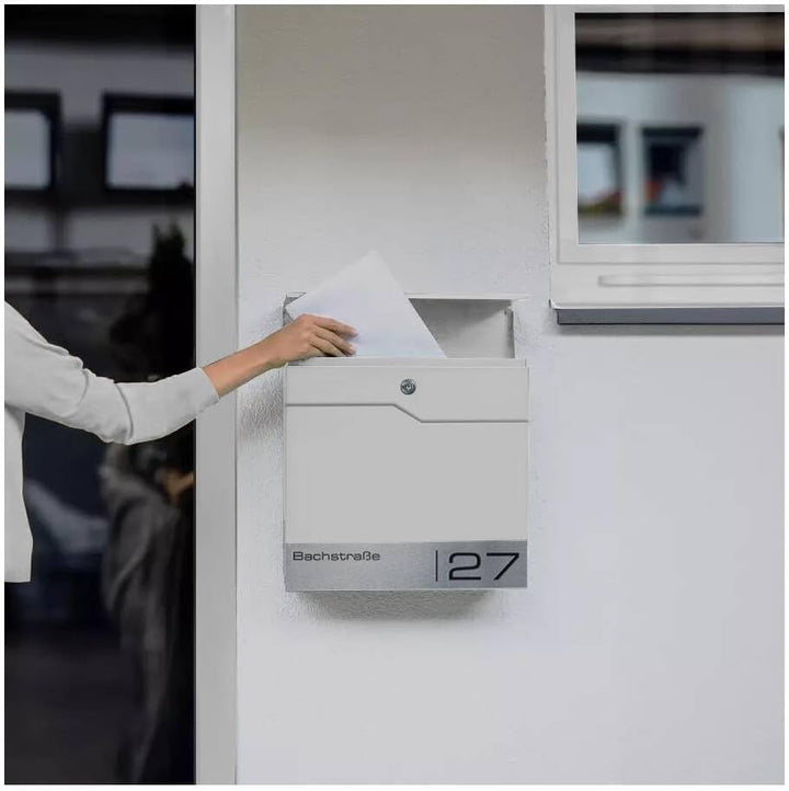 Metzler® Briefkasten mit App-Benachrichtigung und Zeitungsfach in Verkehrsweiss RAL 9016 aus pulverb