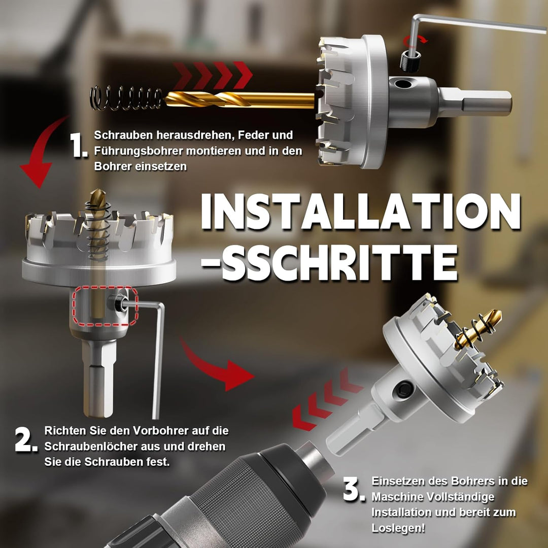 CSOOM Upgrade Kurze Hartmetall-Lochsäge 5 Stück,TCT Lochschneider, Edelstahl und Metallgitter sind d