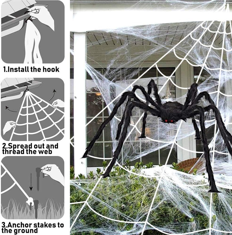 iZoeL XXL Halloween Deko 700cm Riesige Spinnennetz + 200cm Spinne + Spinnweben + 30 Mini Spinne, Hal