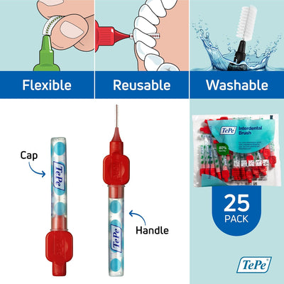 TEPE Interdentalbürsten Original ROT 0,5 mm, 25 Stück Rot/Ausflug, Einfarbig (Getaway Solids) 25 stü